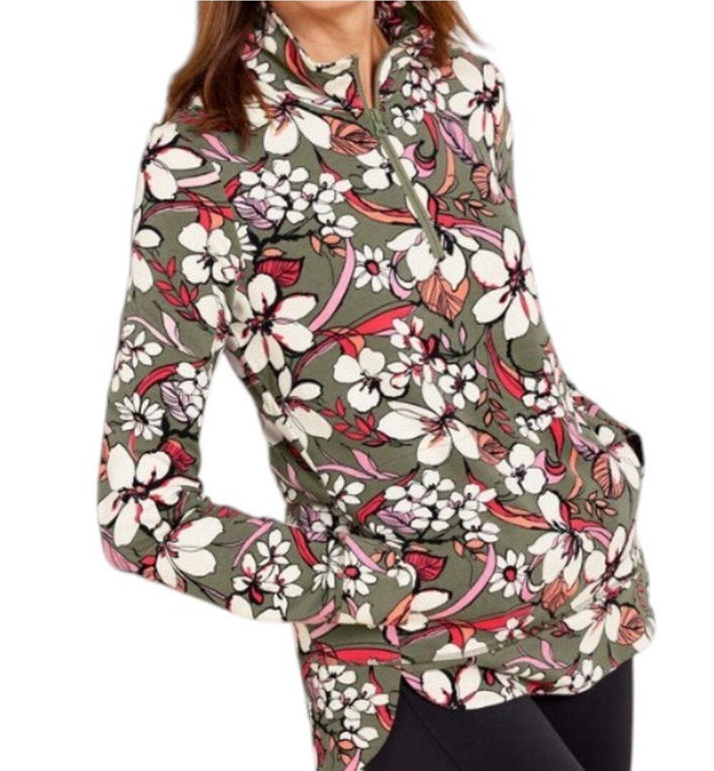 T by Talbots Women's M Classic French Terry Half-Zip Pullover Sweatshirt Cozy